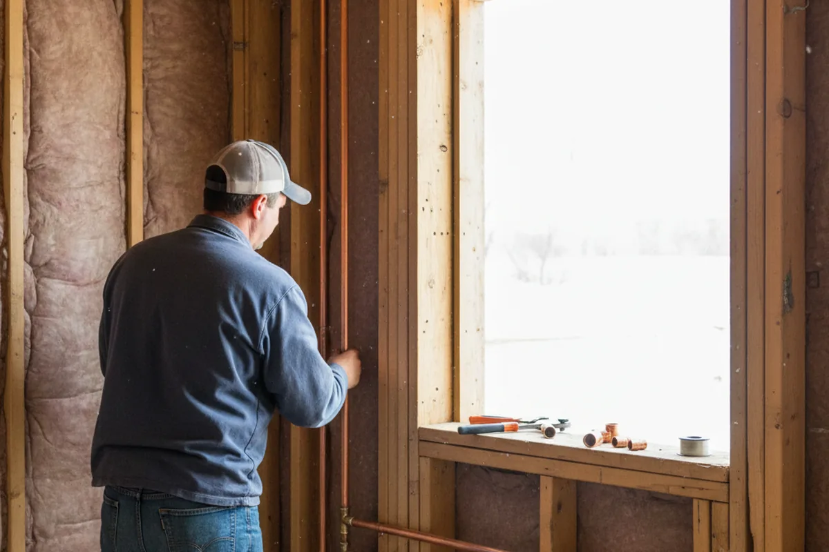 Licensed plumber running new copper supply lines in a Snoqualmie Pass home